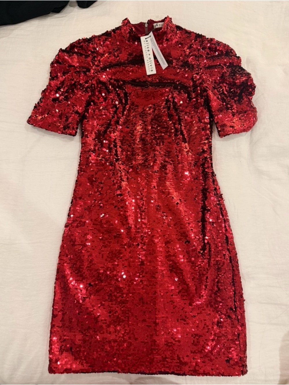 NWT Alice + Olivia Red Sequin Mini Dress - Picture 5 of 5